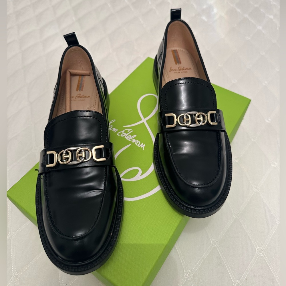 Sam Edelman Black Loafers with Gold Accent